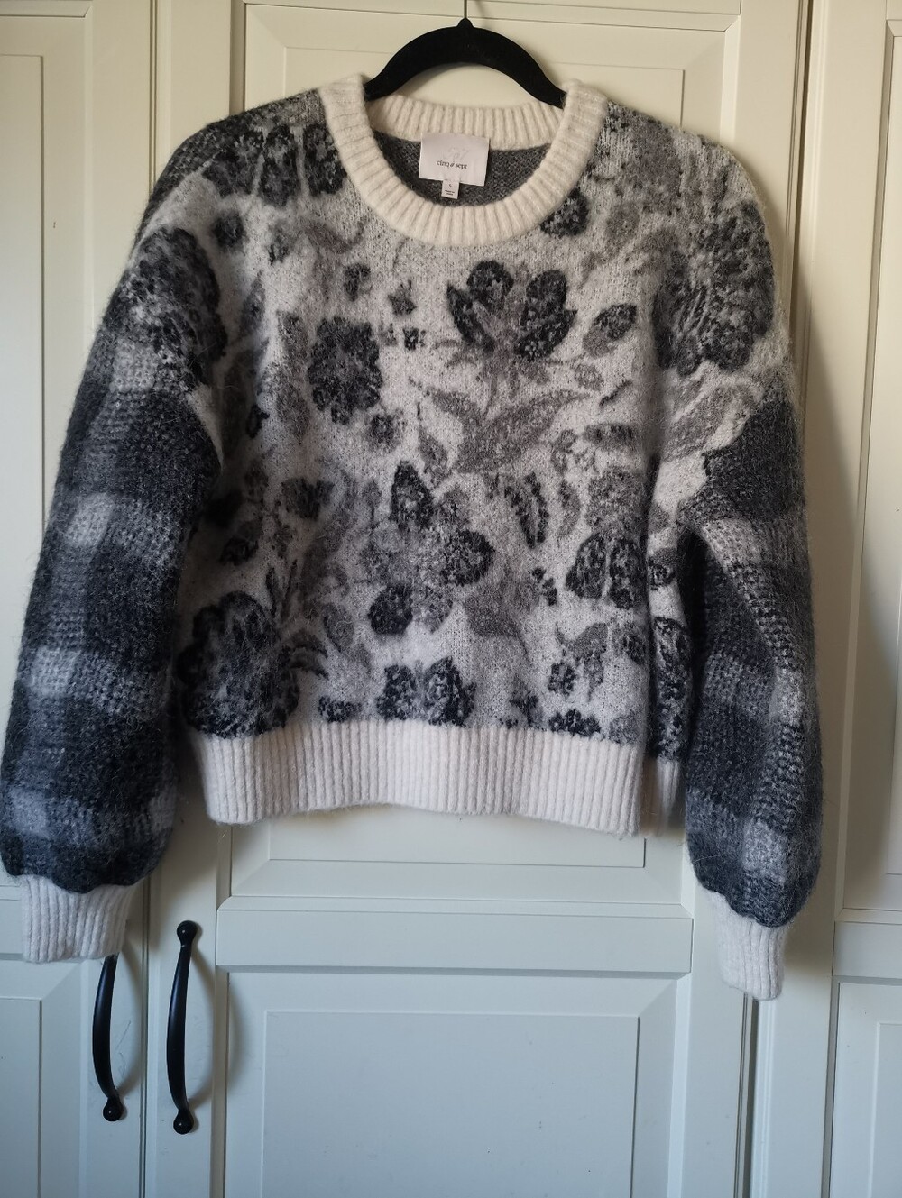 Cinq à Sept Floral Plaid Alpaca Wool Blend Sweater S